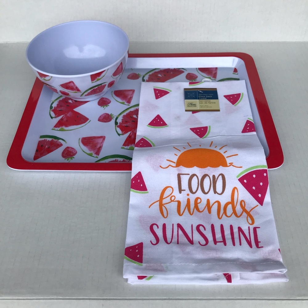 Watermelon Serving Tray , Bowl And Kitchen Towel Breakfast In Bed Essent…